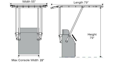 Heavy Duty T-Top Console Mount Dimensions Diagram