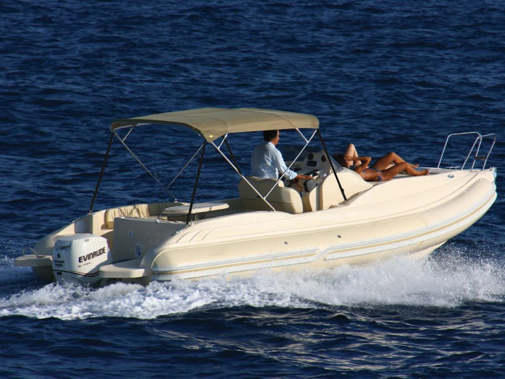 4 Bow Bimini Top Stainless Steel- 8ft shading a boat in open water